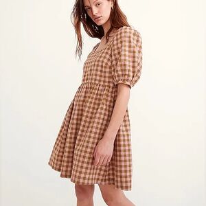 Madewell Square-Neck Puff-Sleeve Dress in Gingham Seersucker